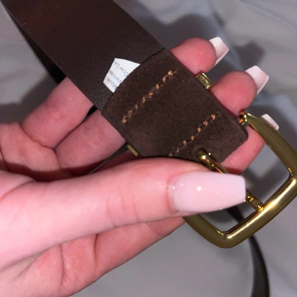 Madewell XS Suede Brown Leather Belt with Gold Buckle. Essential Accessory - Picture 12 of 14